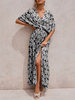 Floral Maxikleid V-Ausschnitt Kurzarm Split Beach Dress