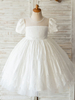 Flower Girl Kleider White Jewel Neck Kurzarm Ärmel Perlen Formale Kinder Festzug Kleider