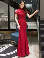Formales Abendkleid 2021 Red Prom Dresses Meerjungfrau bodenlangen Kurzarm Graduation Party Kleider