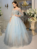 Formelle Anlässe Kleid mit Schnürung und Dreiviertelärmeln und Rundkragen Babyblau