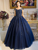Formelle Anlässe Kleid mit Schnürung und Rundkragen in Dunkelblau