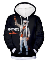 Fortnite Marshmello Cosplay Kostüme Hoodie Schwarz Adult Printed Hooded Sweatshirt