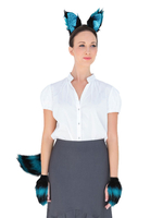 Fox Cosplay Kostüm Stirnband Handschuhe Schwanz 3-teiliges Set Kunststoff Karneval Kostümzubehör