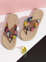 Frau Flip Flops Blaue Blumen Pirnted Flache Strandsandalen
