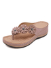 Frau Flip Flops Täglicher Blumendruck Leder Atmungsaktiv