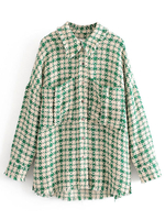 Frau Green Plaid Shirt Jacke Langarm Polyester Casual Wrap Coat Oberbekleidung