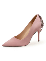 Frau High Heels Pink Slip-On Spitze Zehen Stiletto Absatz Strass Low-Tops