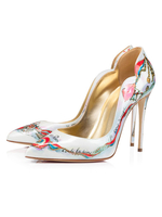 Frau High Heels Slip-On Spitze Zehen Artwork Stiletto Heel White Party Schuhe