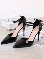 Frau High Heels Spitzschuh Stiletto Schwarz Knöchelriemen Damenschuhe