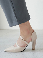 Frau High Heels Strap verstellbare spitze Zehen Chunky Heel Ecru White