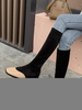 Frau Kniehohe Stiefel Leder Aprikose Square Toe Flache flache knielange Stiefel