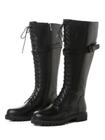 Frau knielangen stiefel rindsleder kampfstiefel echtes leder schnüren flache stiefel