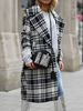 Frau Mantel Plaid Muster Turndown Kragen Retro Schwarz Wickelmantel Wintermantel