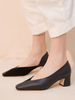 Frau Mid Low Heels echtes Leder-quadratische Zehe Chunky Heel Slip On Pumps