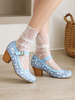 Frau Mid Low Heels Runde Toe Blue Glamorous Pumps Heels Schuhe