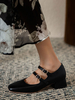 Frau Mid Low Heels Square Toe Welpenabsatz Schwarz Stylish Pumps Heels Schuhe