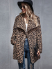 Frau Mäntel Leopardenmuster Turndown Kragen Knöpfe Casual Asymmetrical Camel Wrap Coat