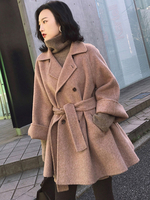 Frau Oberbekleidung Schwarzer Umtraindekragen Lange Ärmel Polyester Übergroß Casual Wrap Mantel
