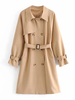 Frau Oberbekleidung Turndown Kragen Schnürung Long Wind Proof Casual Khaki Maxi Coat