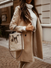 Frau Oberbekleidung Umlegekragen Langarm Polyester Ecru Weiß Winter Wollmäntel