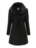 Frau Schwarz-Mantel-Pelz-Umlegekragen Langarm Slim Fit Wintermäntel mit Bommeln