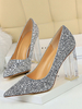 Frauen \ s Glitter Pumps High Heel Party Schuhe Spitz Transparente Chunky Heel Abendschuhe