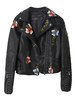 Frauen 2021 Biker Jacke besetzt Blumen bestickt Langarm Kunstleder Jacke