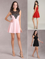 Frauen 2021 Kurzes Partykleid Ärmelloses Spitze Patchwork Open Back Heimkehr Kleid