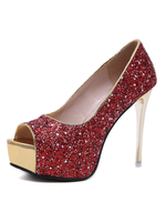 Frauen abend pumps glitter high heel plattform peep toe pailletten party schuhe