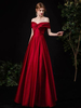 Frauen Abendkleid A-Linie Bateau Neck Bodenlang Kurzarm Schnür-Satin Stoff Formelles Partykleid