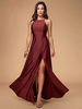 Frauen Abendkleid Burgund A Linie Criss Cross Lycra Spandex Abendkleider