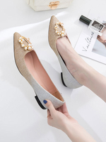 Frauen Abendschuhe Rosa Pailletten Stoff Spitze Zehen Ombre Chunky Heel Pearls Party Schuhe