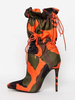 Frauen Ankle Boots Spitzschuh Camo Printed High Heel Booties Elastic Stiefel