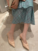 Frauen Aprikosen Pantoletten PU Leder Spitze Zehen Slip On Stiletto Heel Sandalen