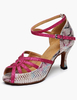Frauen Ballsaal Schuhe 2021 Fuchsia Glitter Peep Toe Schlange Muster Latin Tanzschuhe