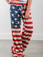 Frauen Baumwolle Hosen Flag Print Kordelzug Casual Hosen