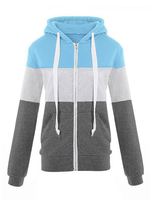 Frauen-Baumwollhoodie-lange Hülsen-Farbblock-Kordelzug-mit Kapuze Reißverschluss-Jacke