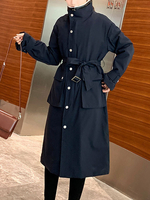 Frauen-Baumwollmantel Umlegekragen Academic Marine-Blau-Wollwintermantel