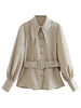 Frauen Beige Shirt Turndown Kragen Lässig Langarm Polyester Tops