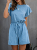 Frauen-beiläufige Body Stripes Jewel Ausschnitt mit kurzen Ärmeln Baumwolle Sommer-Overall