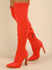 Frauen über dem Kniestiefel klobige Ferse Elastische Stoff orange Oberschenkel hohe Stiefel