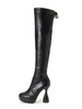 Frauen über den Kniestiefel Becher Heel PU-Leder schwarzer Oberschenkel hohe Stiefel