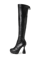 Frauen über den Kniestiefel Becher Heel PU-Leder schwarzer Oberschenkel hohe Stiefel