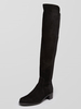 Frauen über den Kniestiefel Black Runder TOE Wildleder Leder Chunky Heel Winterstiefel