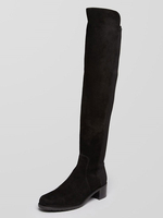 Frauen über den Kniestiefel Black Runder TOE Wildleder Leder Chunky Heel Winterstiefel