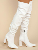 Frauen über den Kniestiefel Stiletto Ferse spitz auf PU-Leder weiße Oberschenkel hohe Stiefel