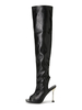 Frauen über den Kniestiefeln Stiletto Ferse spitz spitz PU-Leder schwarzer Oberschenkel hoher Stiefel