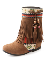 Frauen Böhmen Stiefel Round Toe 1;8 "Keilabsatz Stiefel mit Fransen und Quasten