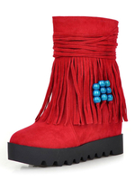 Frauen Böhmen Stiefel Wildleder Runde Kappe 3;1 "Keilabsatz Winterstiefel Mit Quaste