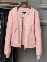Frauen Biker Jacke Langarm Reißverschluss Leder Moto Jacke